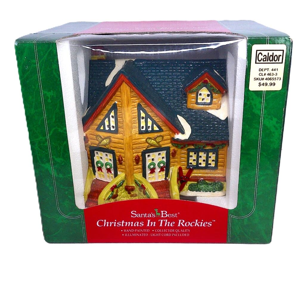 Vintage 1995 Caldor Santa's Best Christmas In The Rockies House Cabin New